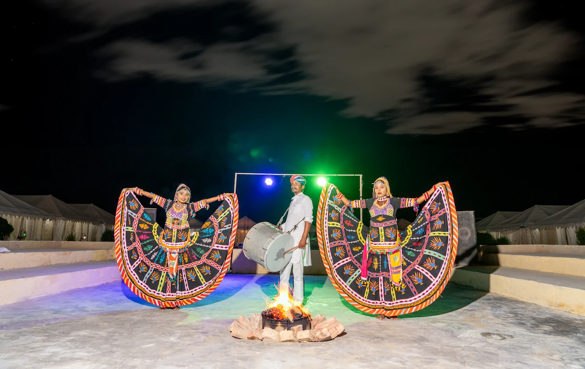 Live Rajasthani folk dance and cultural show on stage