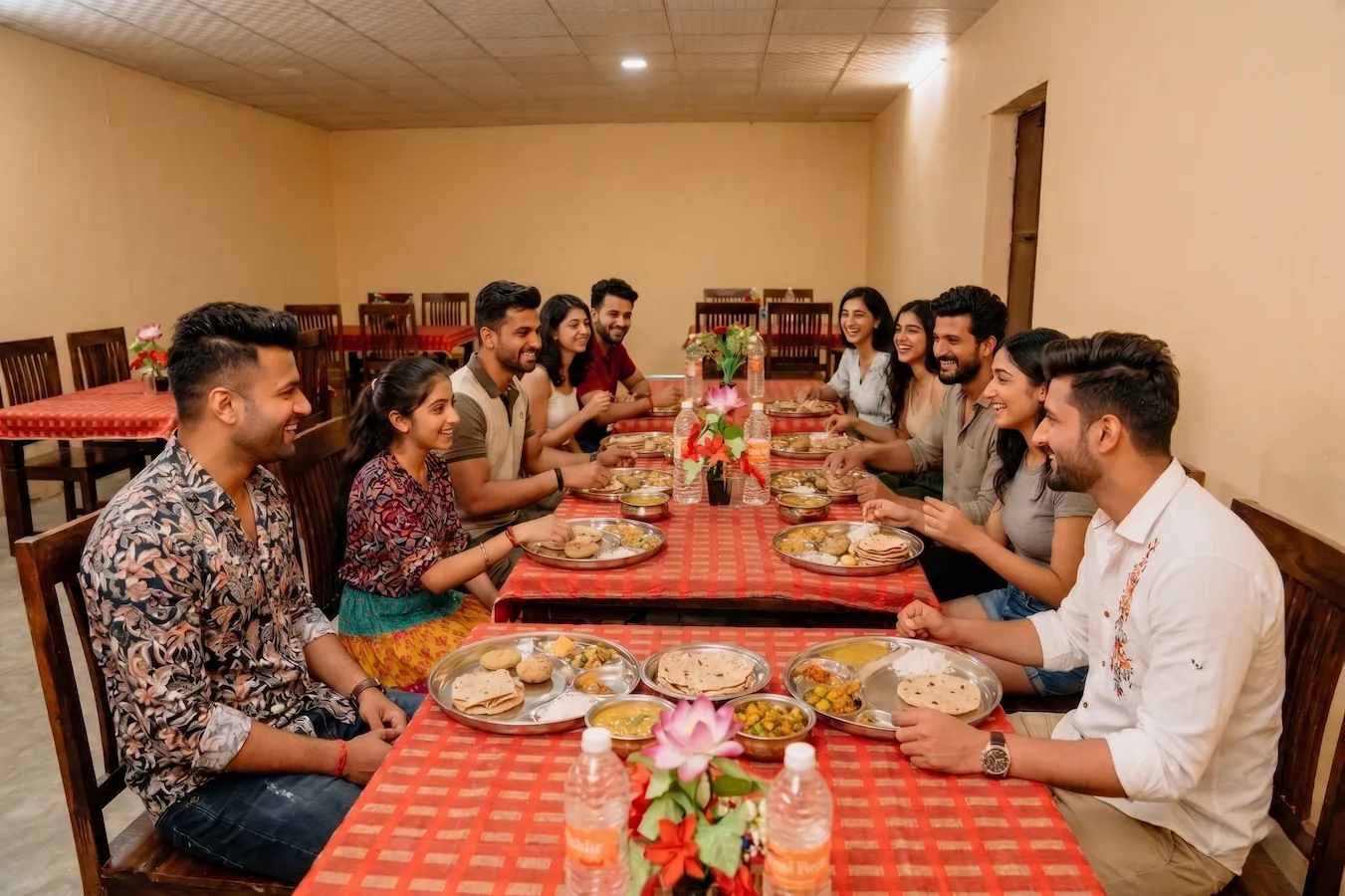 Rajasthani and North Indian dinner spread at camp restaurant